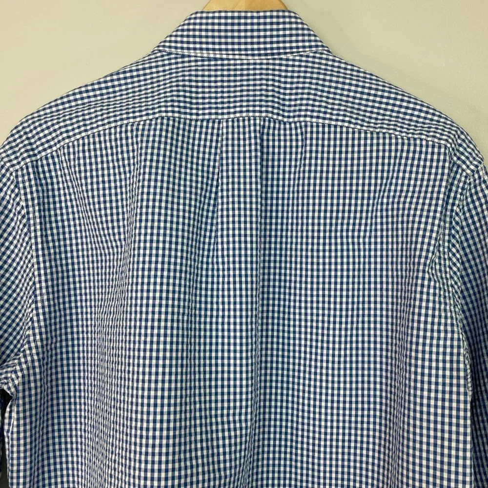 J. Crew Shirt Medium Blue White Gingham Plaid‎ Classic Button-Front Men's